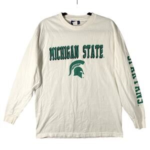 Vintage Michigan State MSU Long Sleeve White Shirt USA Made Mens Large